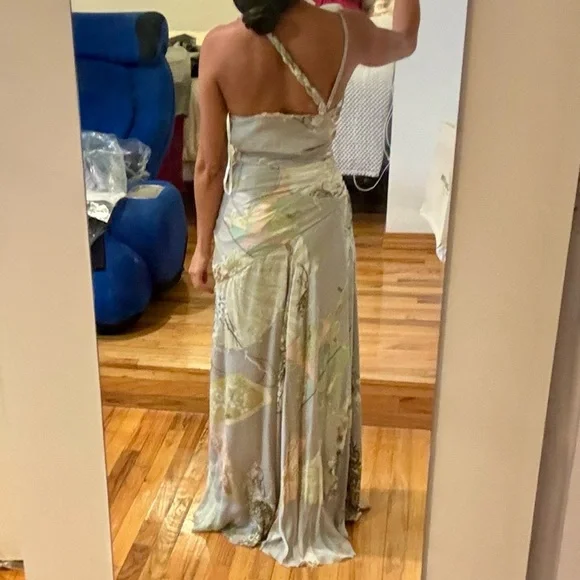 ROBERTO CAVALLI GRAY & FLORAL PEONT GOWN SIZE 38, STUNNING BALLGOWN - Picture 3 of 17